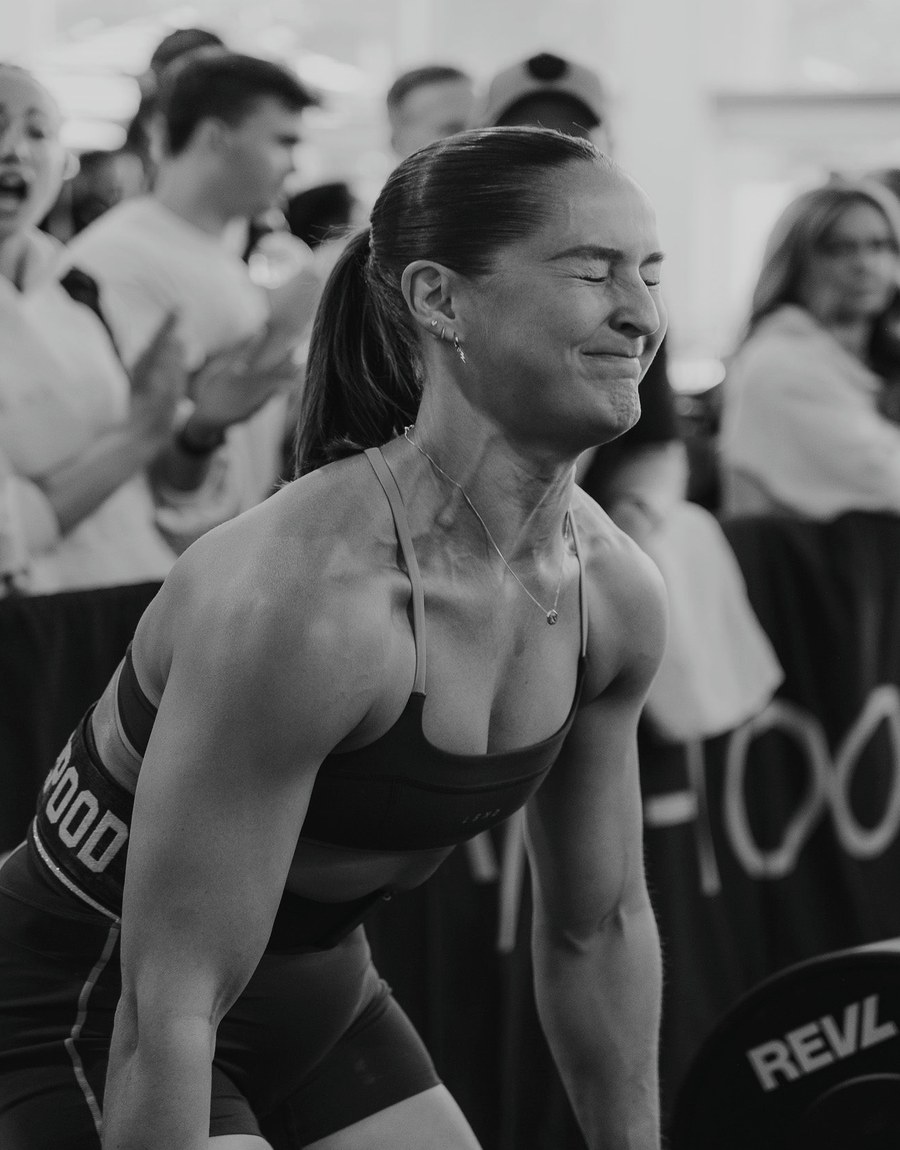 A REVL athlete on the floor between efforts
